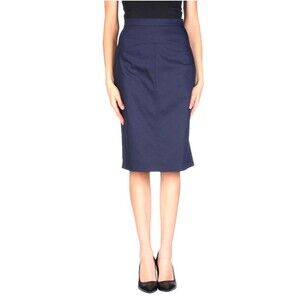 Les Copains Women's Navy Blue Cotton Blend Below Knee Pencil Skirt Sz 8/IT 44